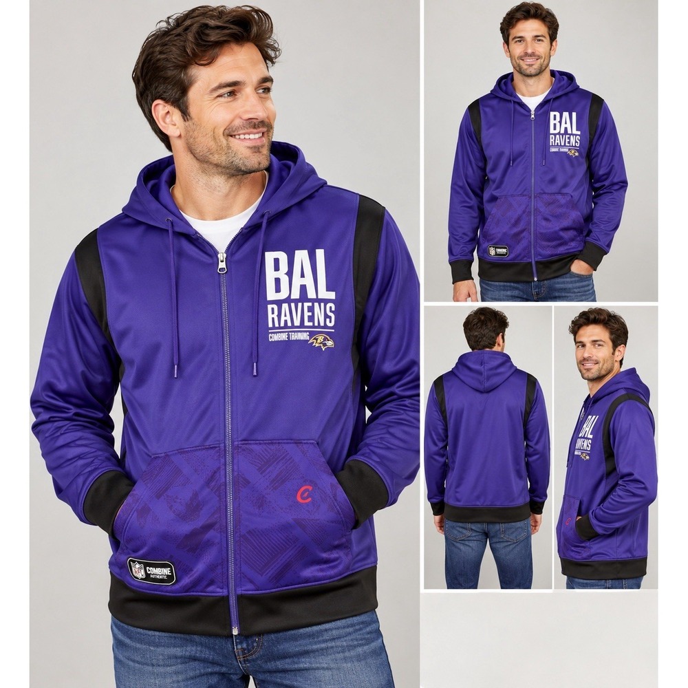 Baltimore Ravens NFL Combine Authentic Full Zip Hoodie Mens XL Purple NWT